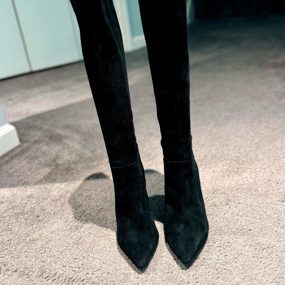AQUA “Lenni” Black Suede Knee-High Boots